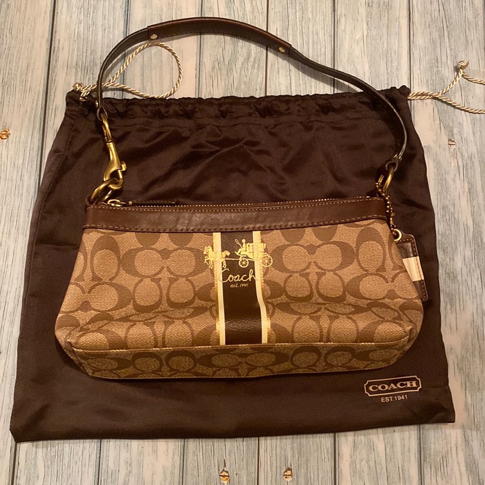 NWOT Coach signature brown leather purse+dust bag